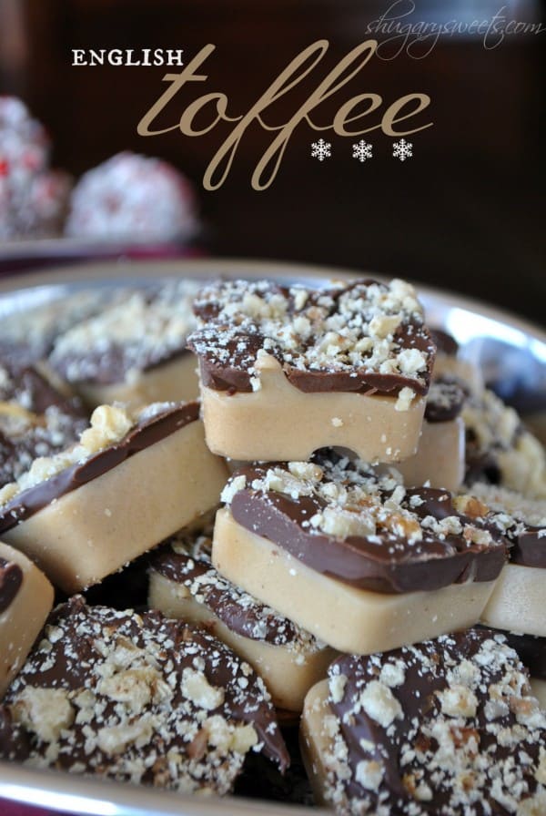 English Toffee Bites- a classic recipe from www.shugarysweets.com #toffee #candy