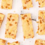 Shortbread butterscotch cookies cut into bars.