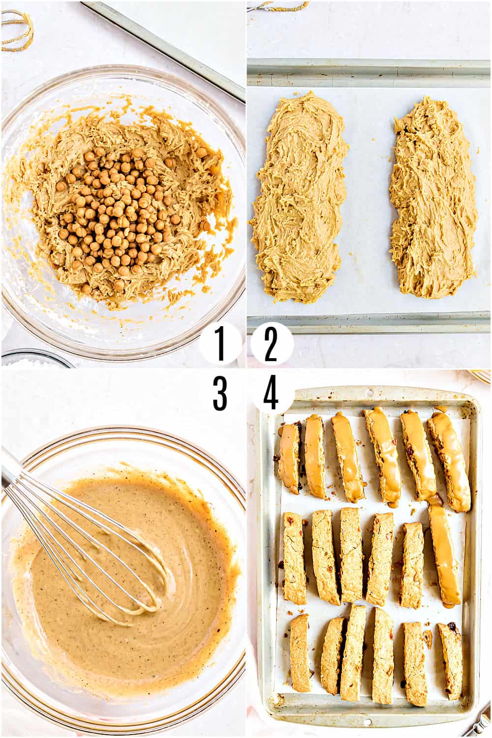 Step by step photos showing how to make biscotti.