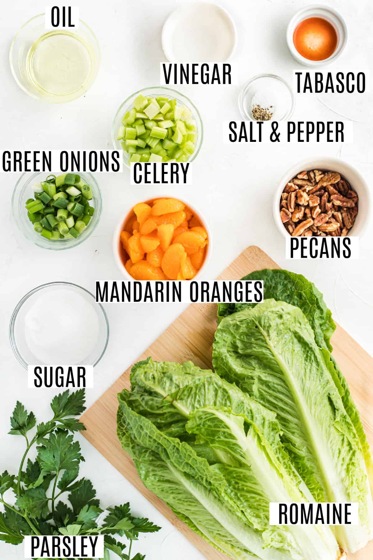 Ingredients needed to make mandarin salad.