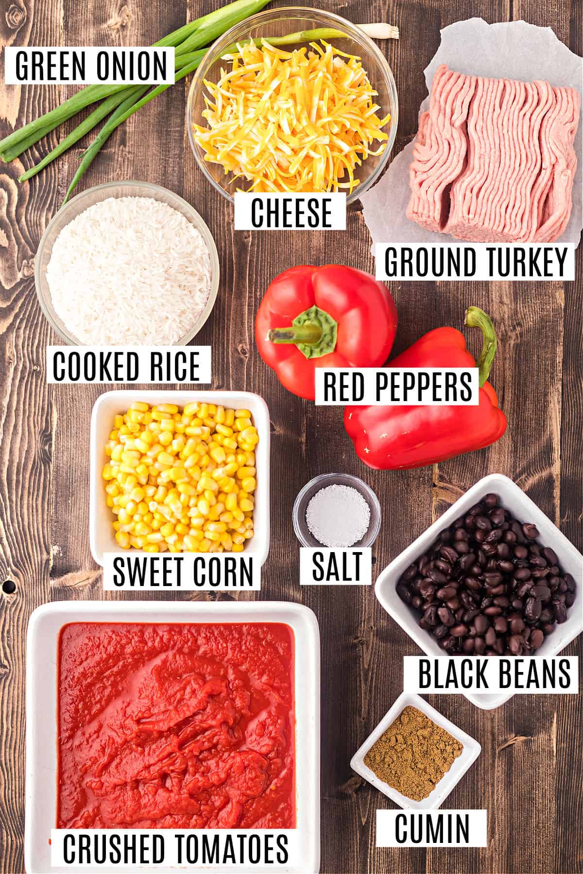 Ingredients needed for santa fe stuffed peppers.