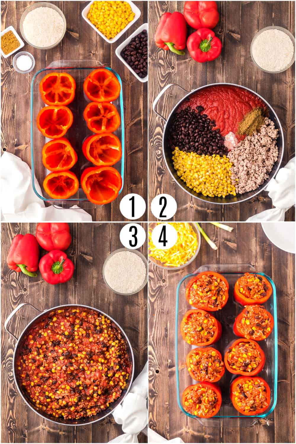 Step by step ingredients to make stuffed peppers.