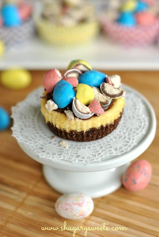 Malt Ball Mini Cheesecakes with Chocolate Ganache - Shugary Sweets