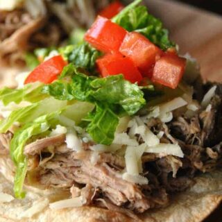 Jamaican Jerk Pulled Pork Tostadas: easy slow cooker dinner idea that's delicious and healthy! #slowcooker #dinner www.shugarysweets.com