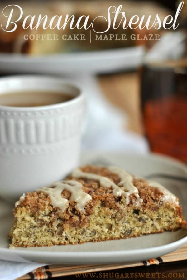 classic banana streusel coffee cake with maple glaze