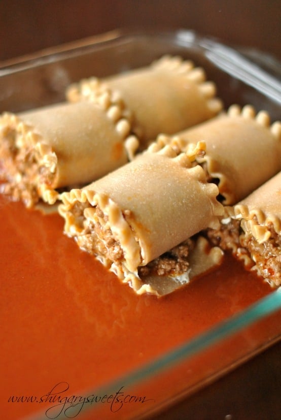 Lasagna rolled up around a beef enchilada filling.