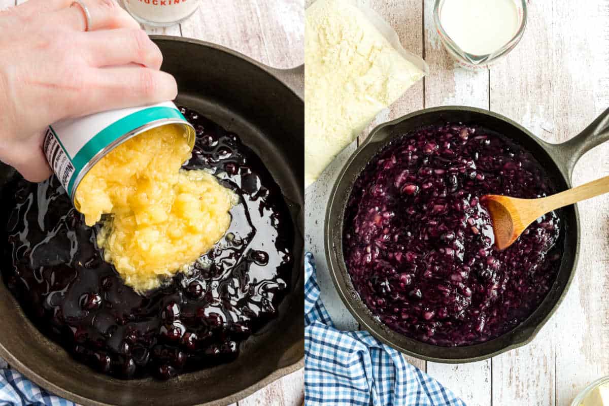 Step by step photos showing how to make lemon blueberry dump cake.