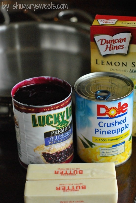 Lemon Blueberry Skillet Dump Cake with Almond Whipped Cream: easy, no mess recipe with pantry ingredients! #dumpcake