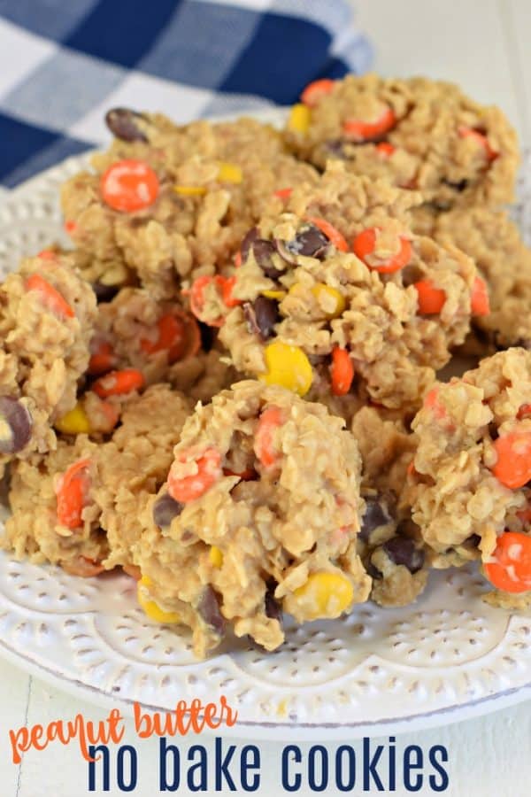 No Bake Peanut Butter Cookies are a classic, childhood treat made with oatmeal, peanut butter, and Reese's candy!