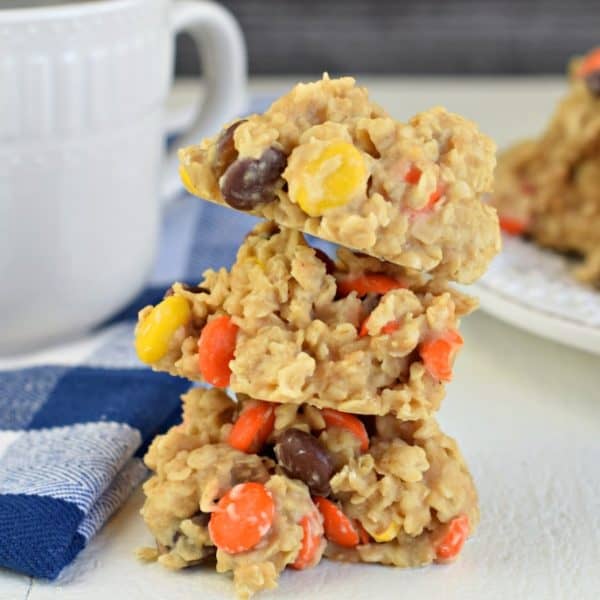 No Bake Peanut Butter Cookies are a classic, childhood treat made with oatmeal, peanut butter, and Reese's candy!