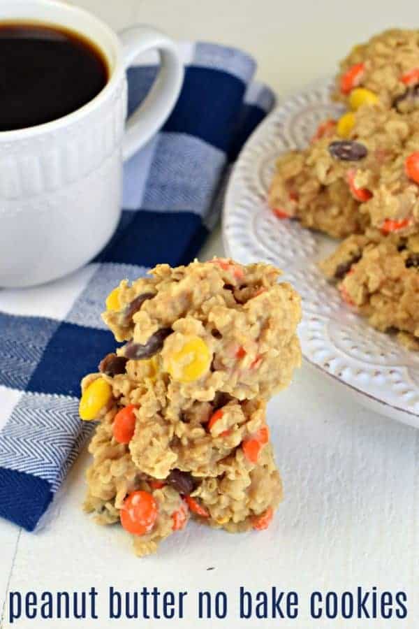Peanut Butter No Bake Cookies are a classic, childhood treat made with oatmeal, peanut butter, and Reese's candy!
