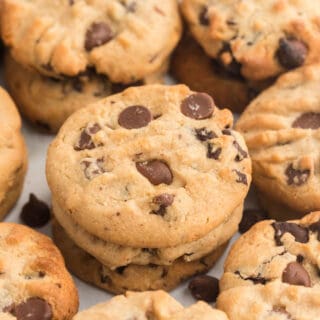 A chunky Peanut Butter Chocolate Chip Cookie recipe with even more chunk--from chocolate! If you love chocolate and peanut butter, these cookies are for you. A combo of dark and milk chocolate, plus a peanut crunch makes these cookies the best!