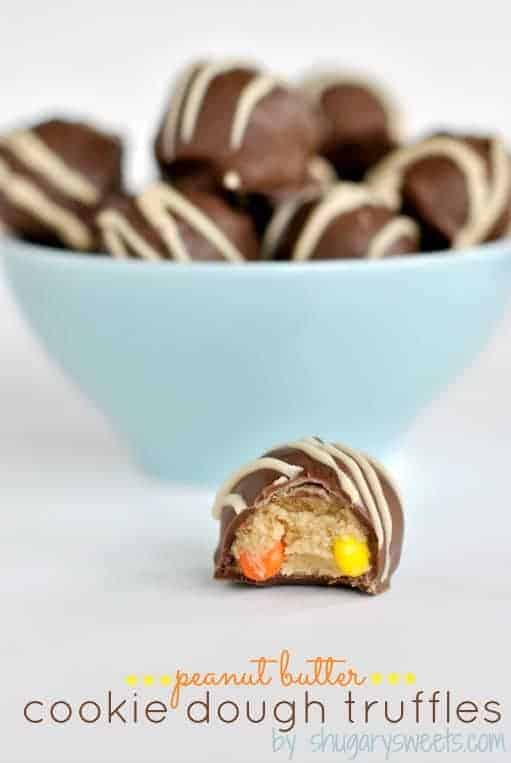 Peanut Butter cookie dough truffles: these are easy to make and so good too! tastes like cookie dough, with #reeses