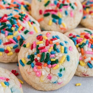 Funfetti cookies with colorful sprinkles on top.