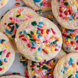 Stack of cookies with funfetti sprinkles.