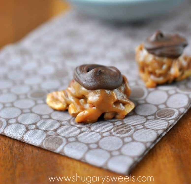 Caramel Nut Clusters: easy, delicious caramel, almond, peanut, pecan and chocolate clusters!