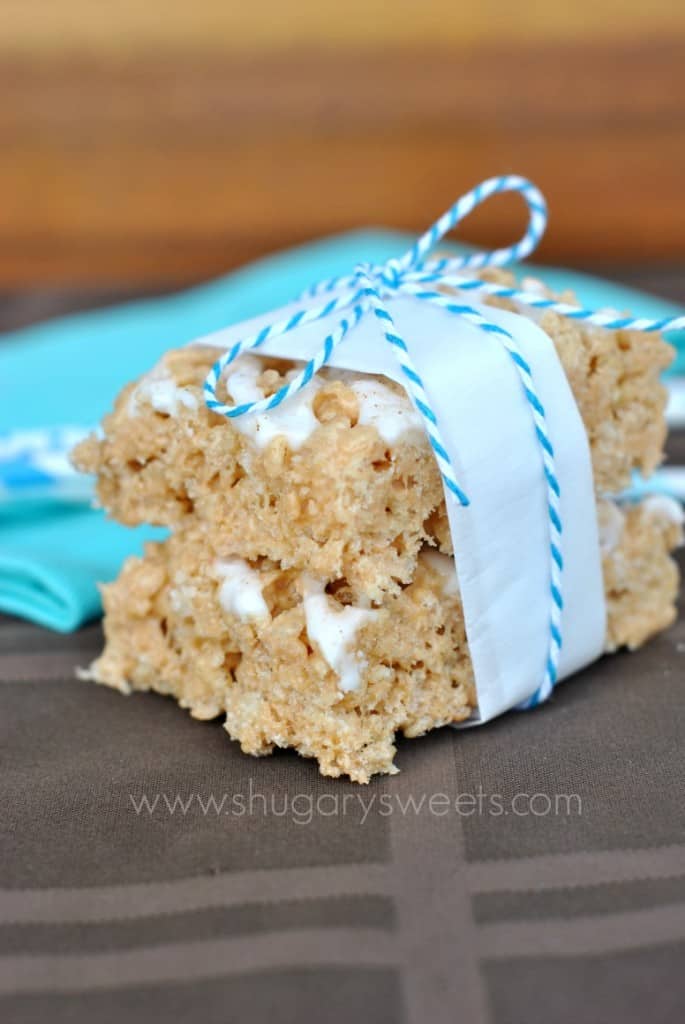 Cinnamon Roll Rice Krispie Treats: kick your treats up a notch with some delicious cinnamon roll flavor!!!
