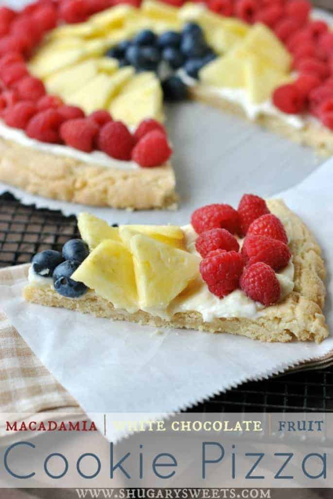 Macadamia Nut Cookie PIzza with Fruit: soft and chewy macadamia cookie topped with #PHILADELPHIA #SnackDelights and fresh fruit! YUM!