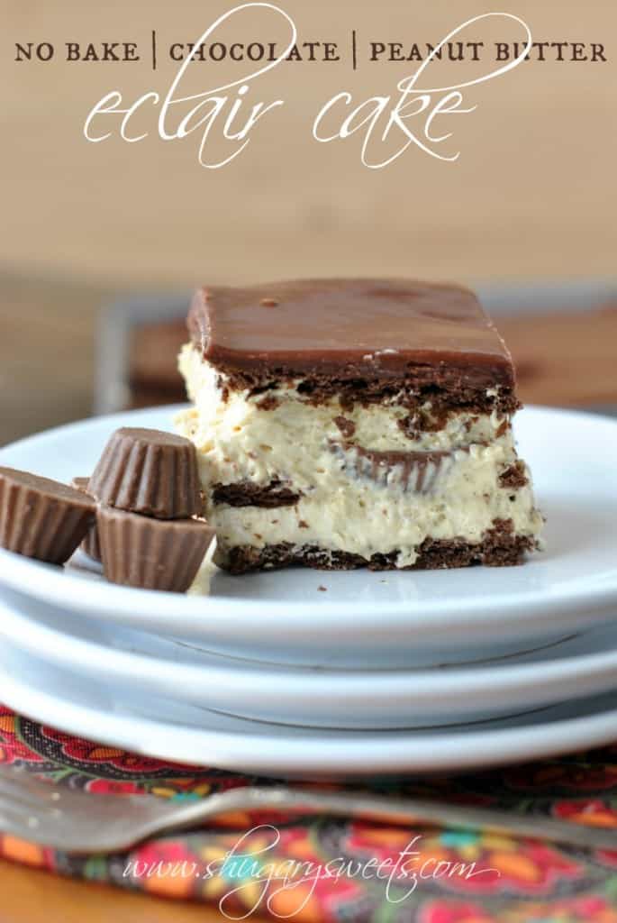 No Bake Chocolate Peanut Butter Eclair Cake: a delicious no bake dessert filled with chocolate, peanut butter and #reeses