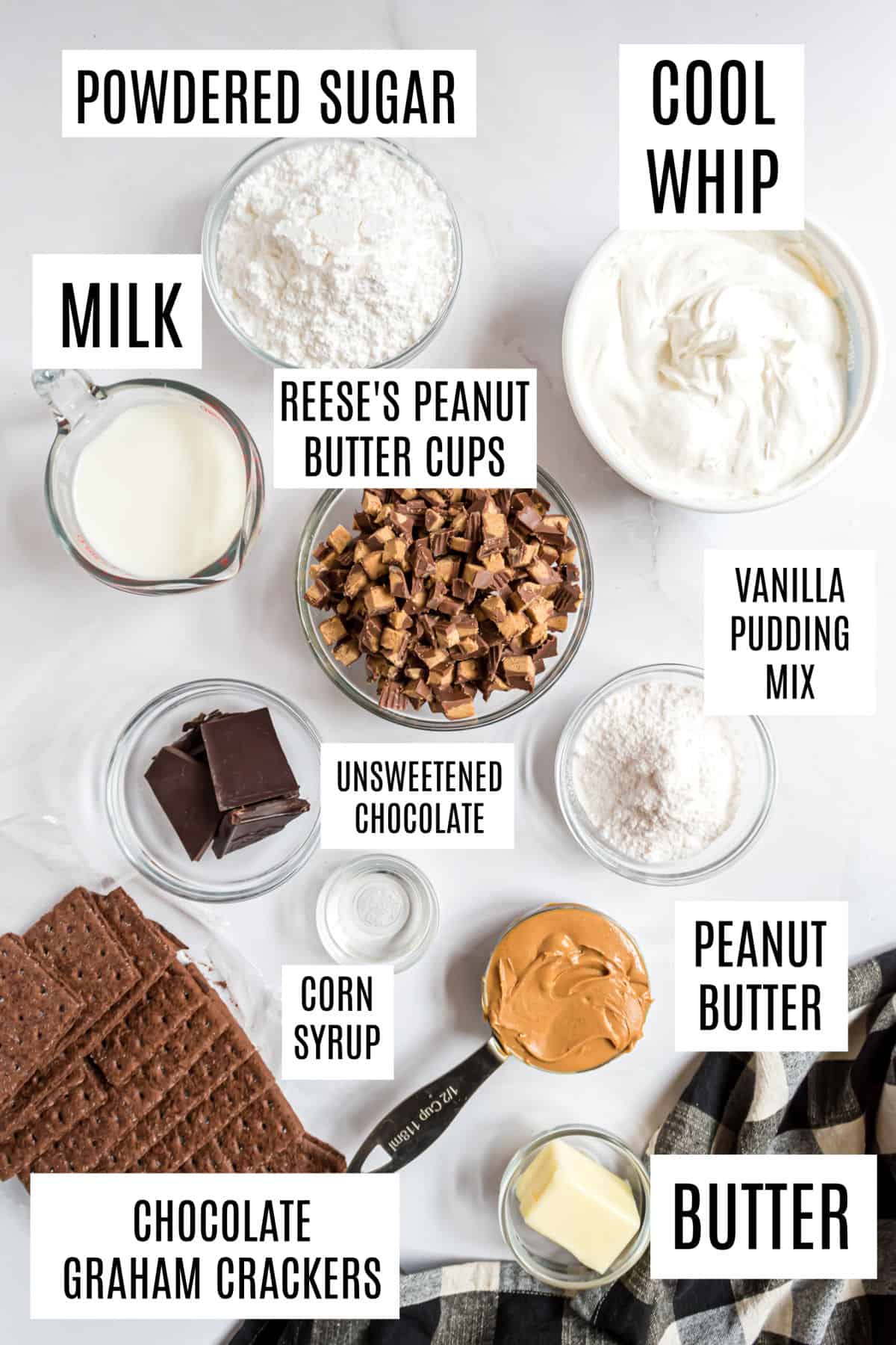 Ingredients needed to make peanut butter icebox cake.