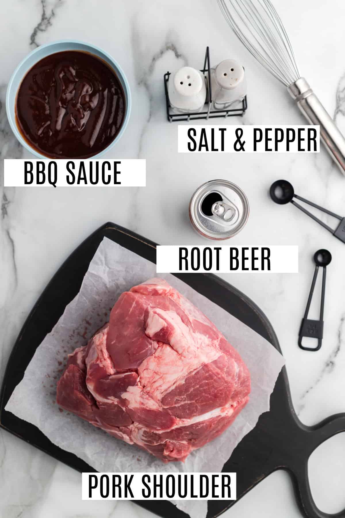 Ingredients needed for root beer pulled pork recipe.
