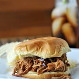 Pulled pork with bbq sauce on a bun.
