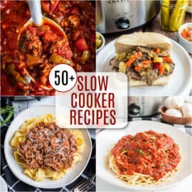 Easy slow cooker recipes in a collage photo.