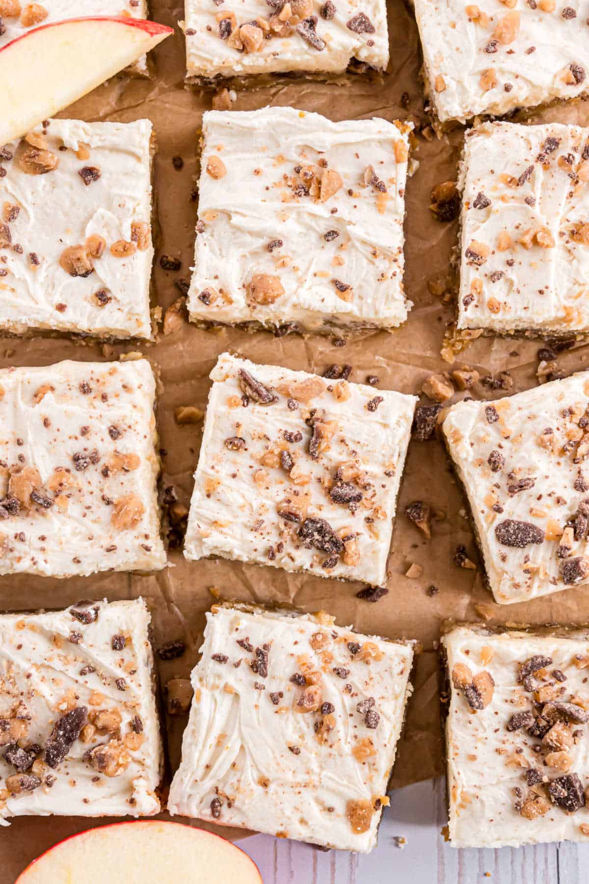 Apple blondies cut into squares.