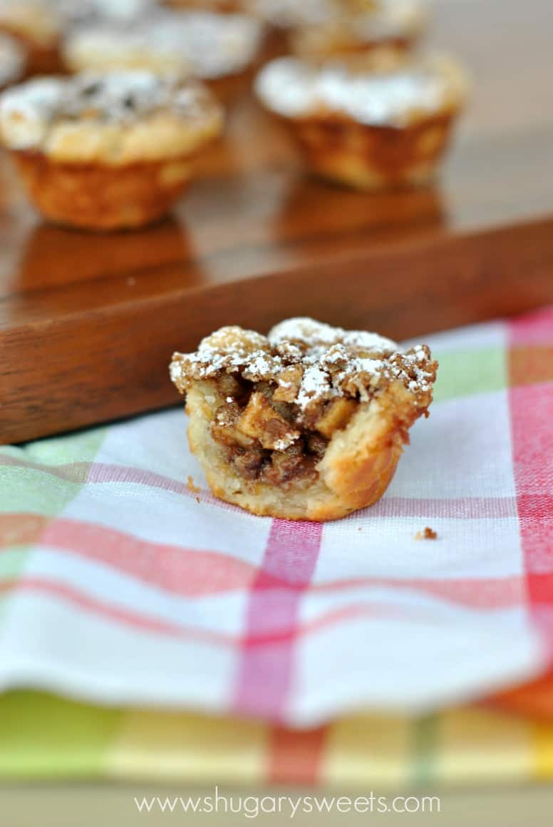 Apple Pecan Cups with a bite removed.