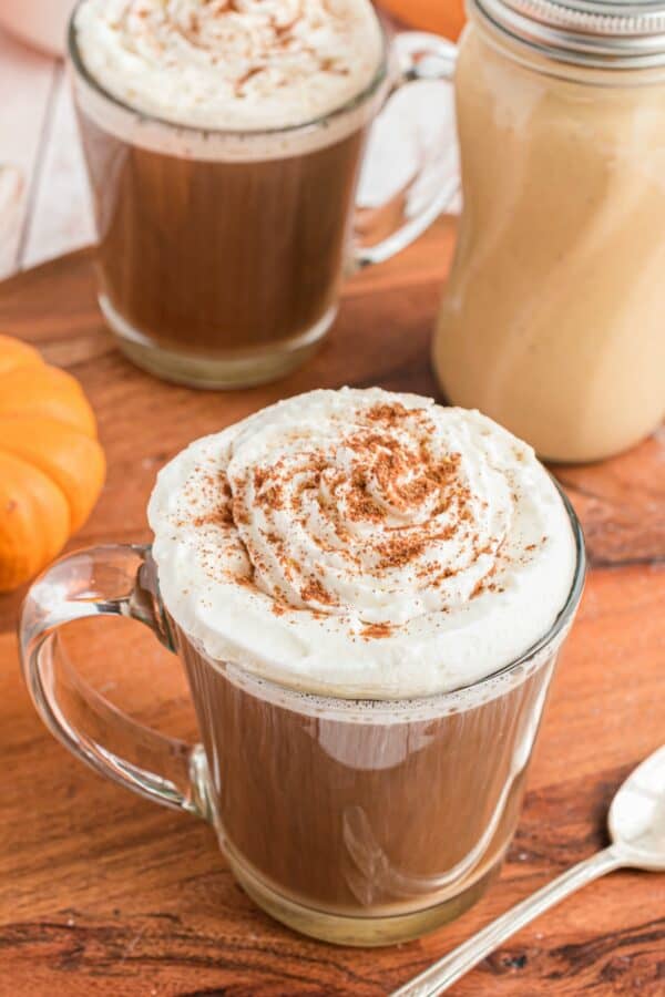 Pumpkin spice creamer topped with whipped cream.