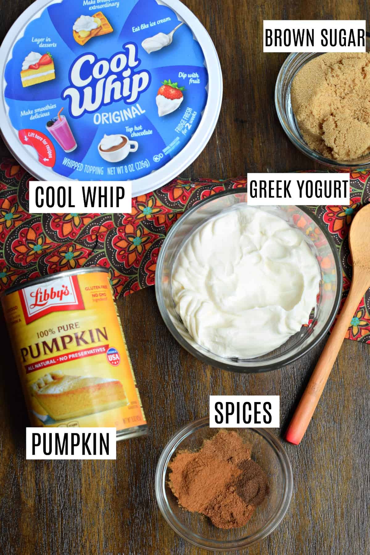 Pumpkin pie dip ingredients photo.