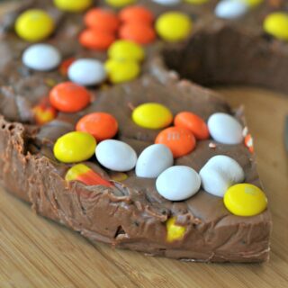 Halloween fudge with candy corn, oreos, and m&m's.