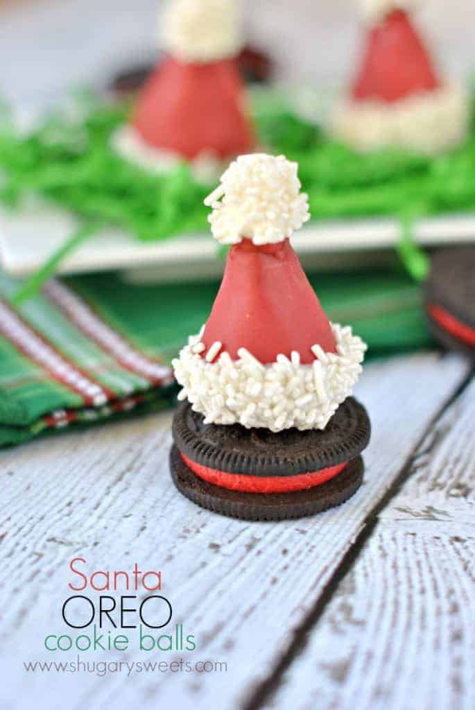 Santa Hat OREO cookie balls: spread some holiday cheer with this easy recipe! #cookieballs