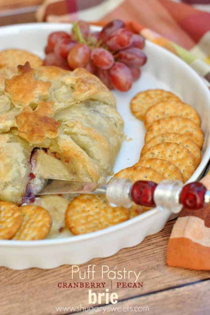 Puff Pastry Wrapped Brie with Cranberry and Pecan