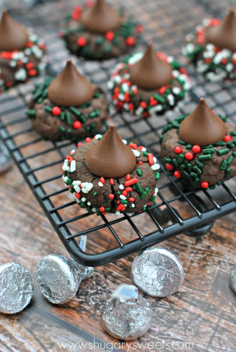 Chocolate Sprinkle Kiss Cookies - Shugary Sweets