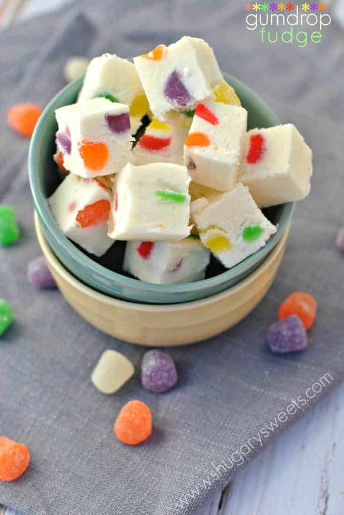 Gumdrop Fudge recipe- soft vanilla fudge filled with colorful chewy, fruity Gumdrops