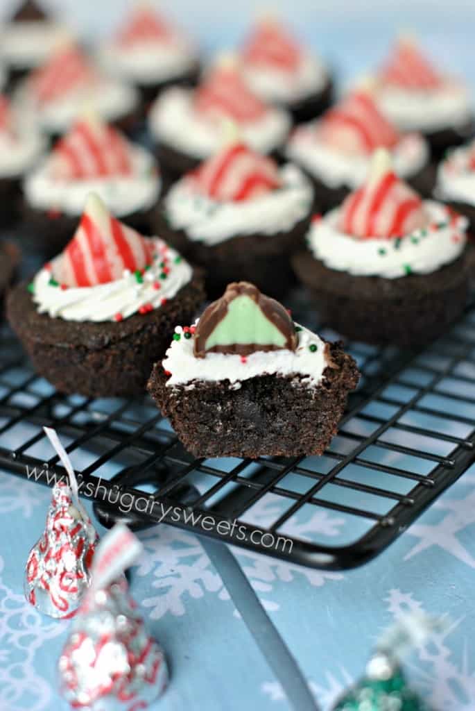 Dark Chocolate Brownies with Peppermint Frosting and Peppermint Kisses