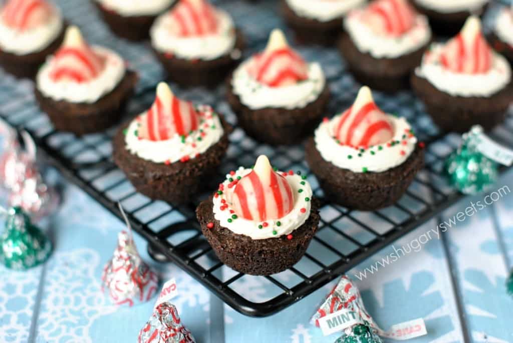 Dark Chocolate Brownies with Peppermint Frosting and Peppermint Kisses