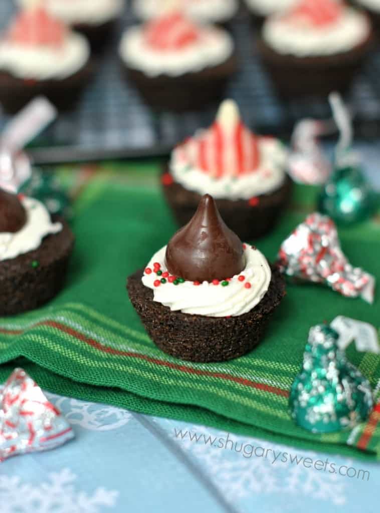 Dark Chocolate Brownies with Peppermint Frosting and Peppermint Kisses