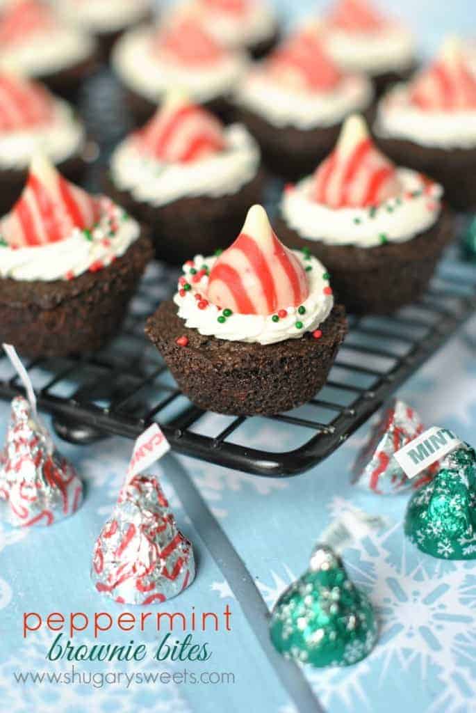 Dark Chocolate Brownies with Peppermint Frosting and Peppermint Kisses