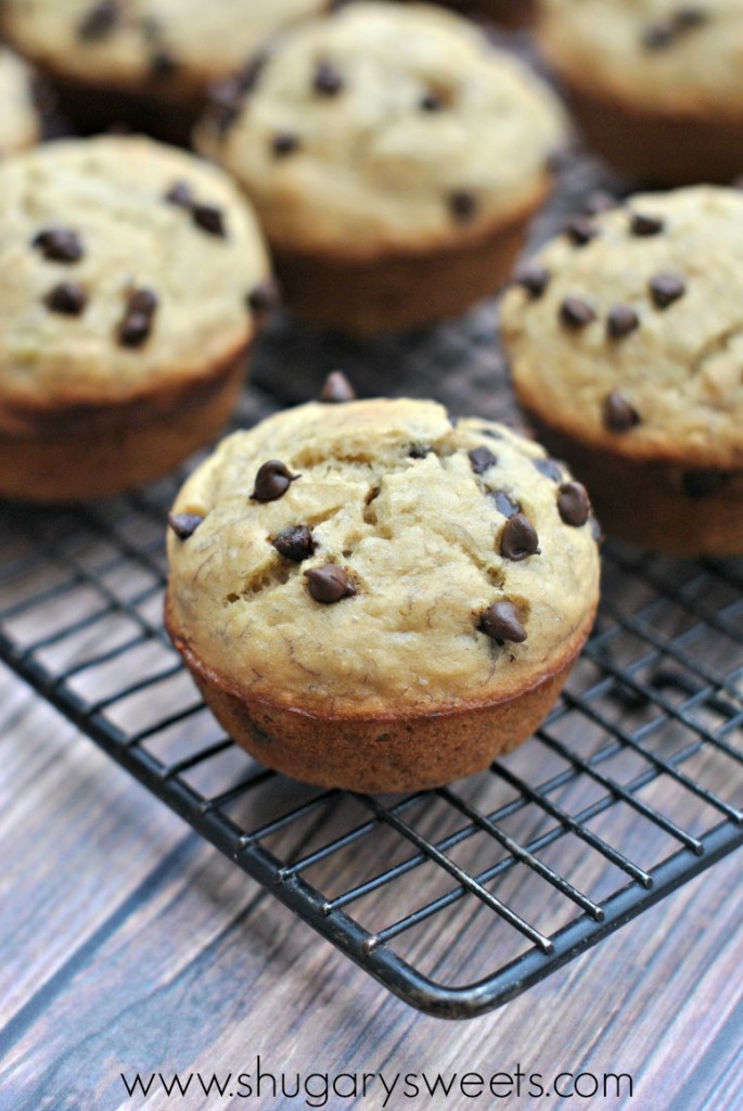 Skinny Banana Chocolate Chip Muffins are delicious and flavorful, while being light in fat and calories!