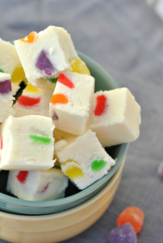 Soft vanilla fudge packed with chewy gumdrops.