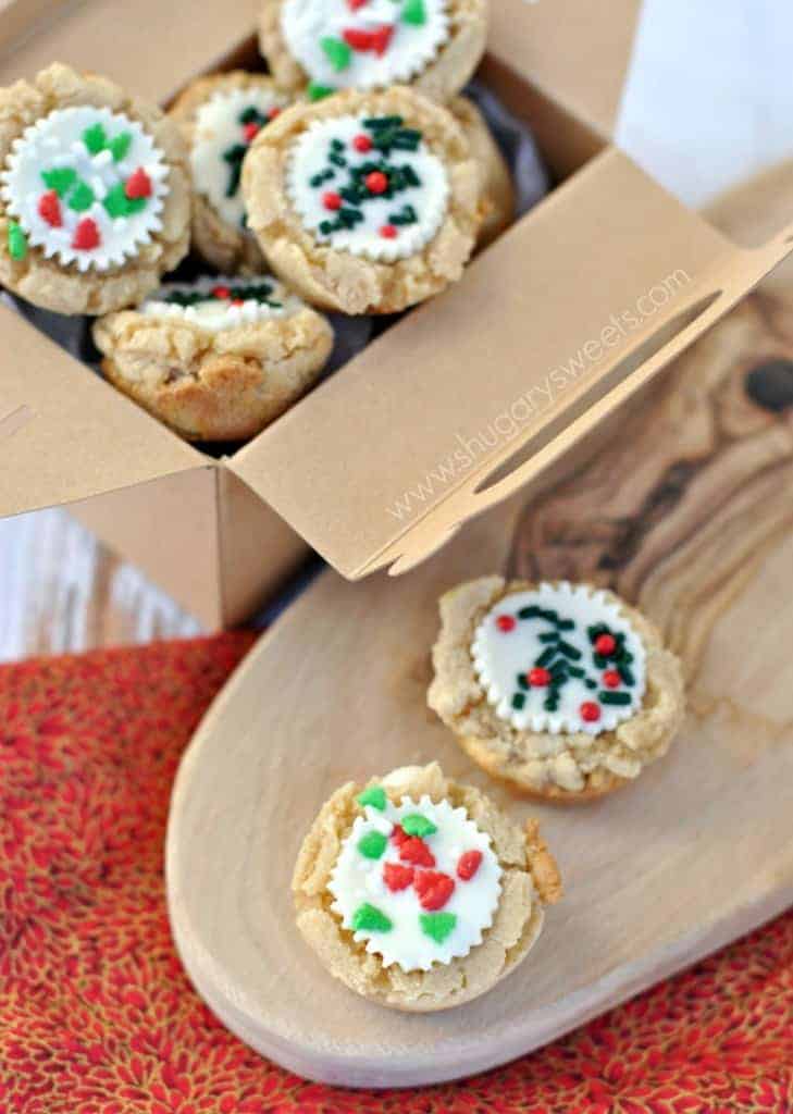 White Chocolate Peanut Butter Cookie cups with a Reese's and sprinkles!