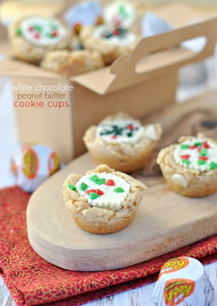 White Chocolate Peanut Butter Cookie cups with a Reese's and sprinkles!