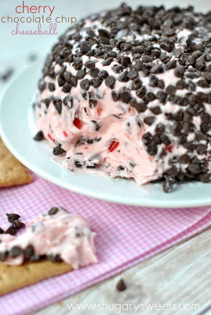 Cherry Chocolate Chip Cheeseball- a delicious twist on a classic sweet cheeseball recipe!