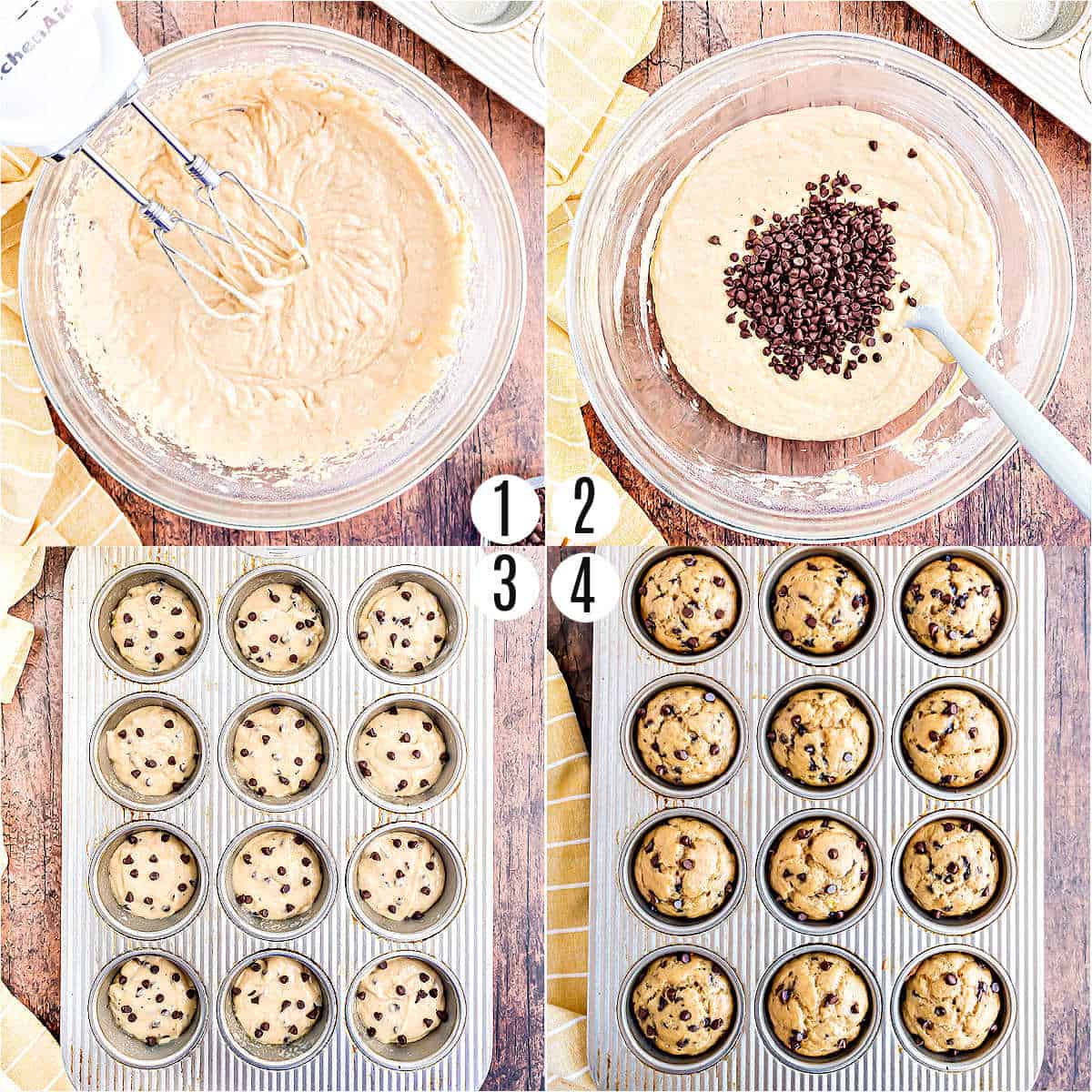 Step by step photos showing how to make healthy muffins.