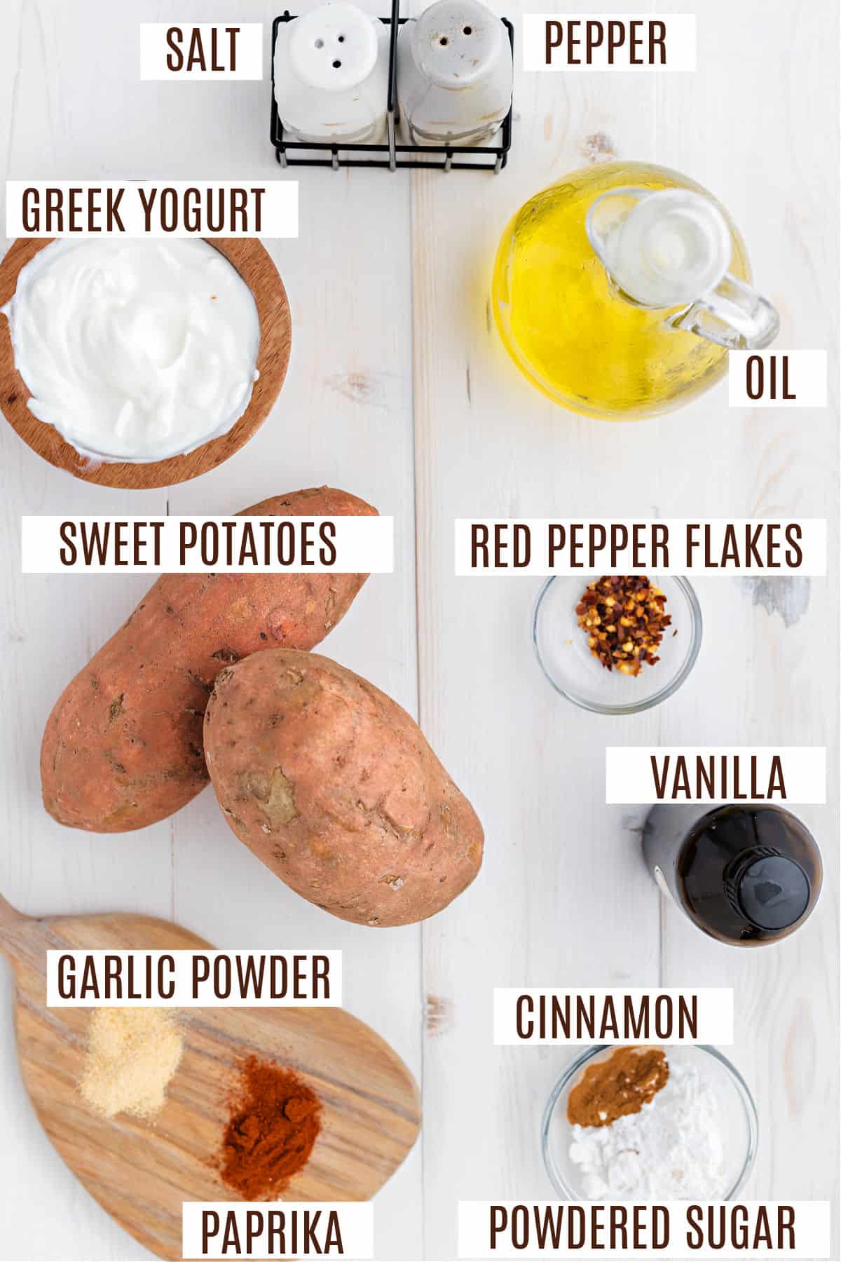 Ingredients needed to make homemade sweet potato fries.