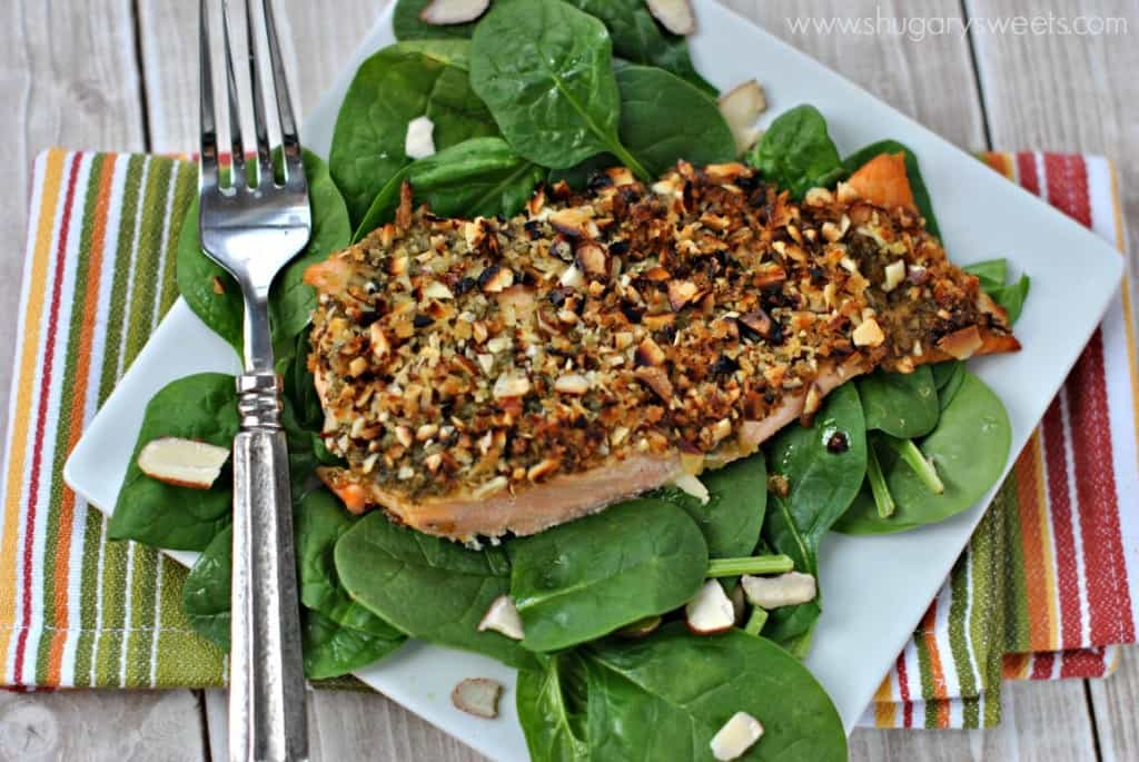 Filet of Salmon with Almonds and Pesto