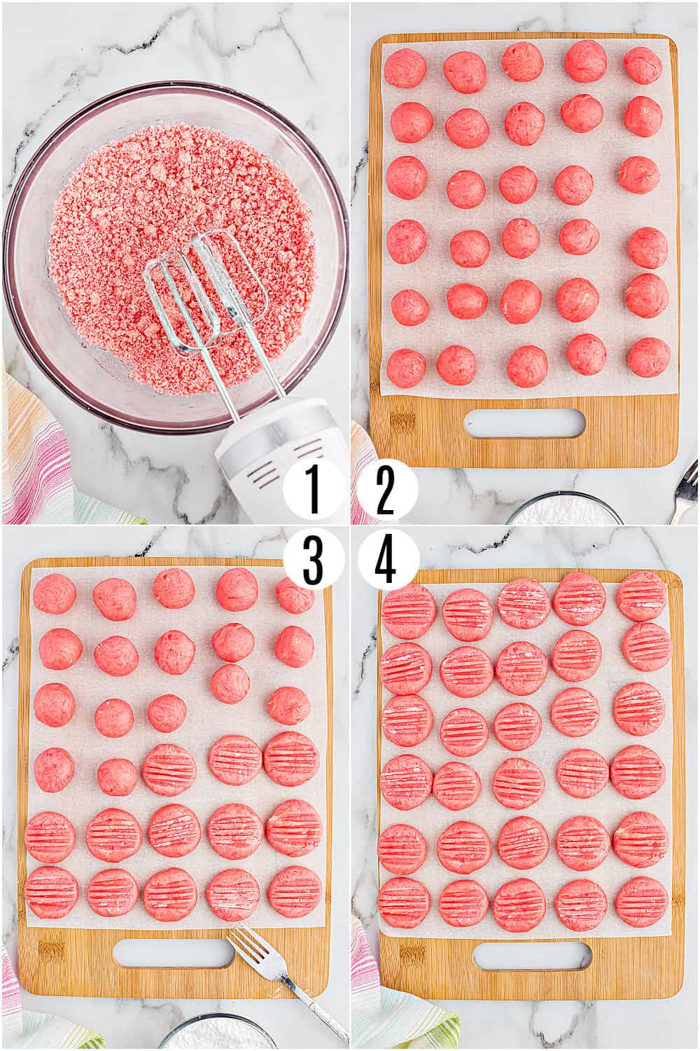 Step by step photos showing how to make strawberry mints.