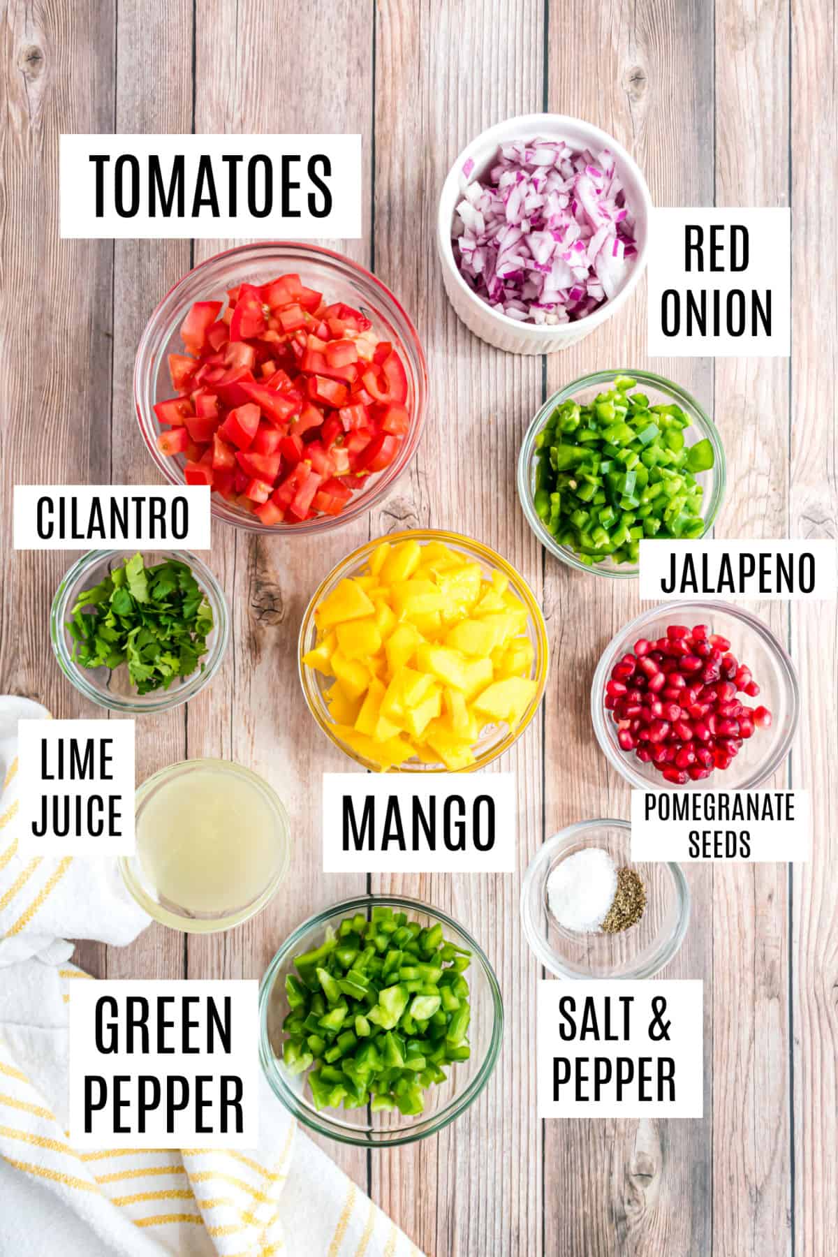 Ingredients needed to make mango salsa.